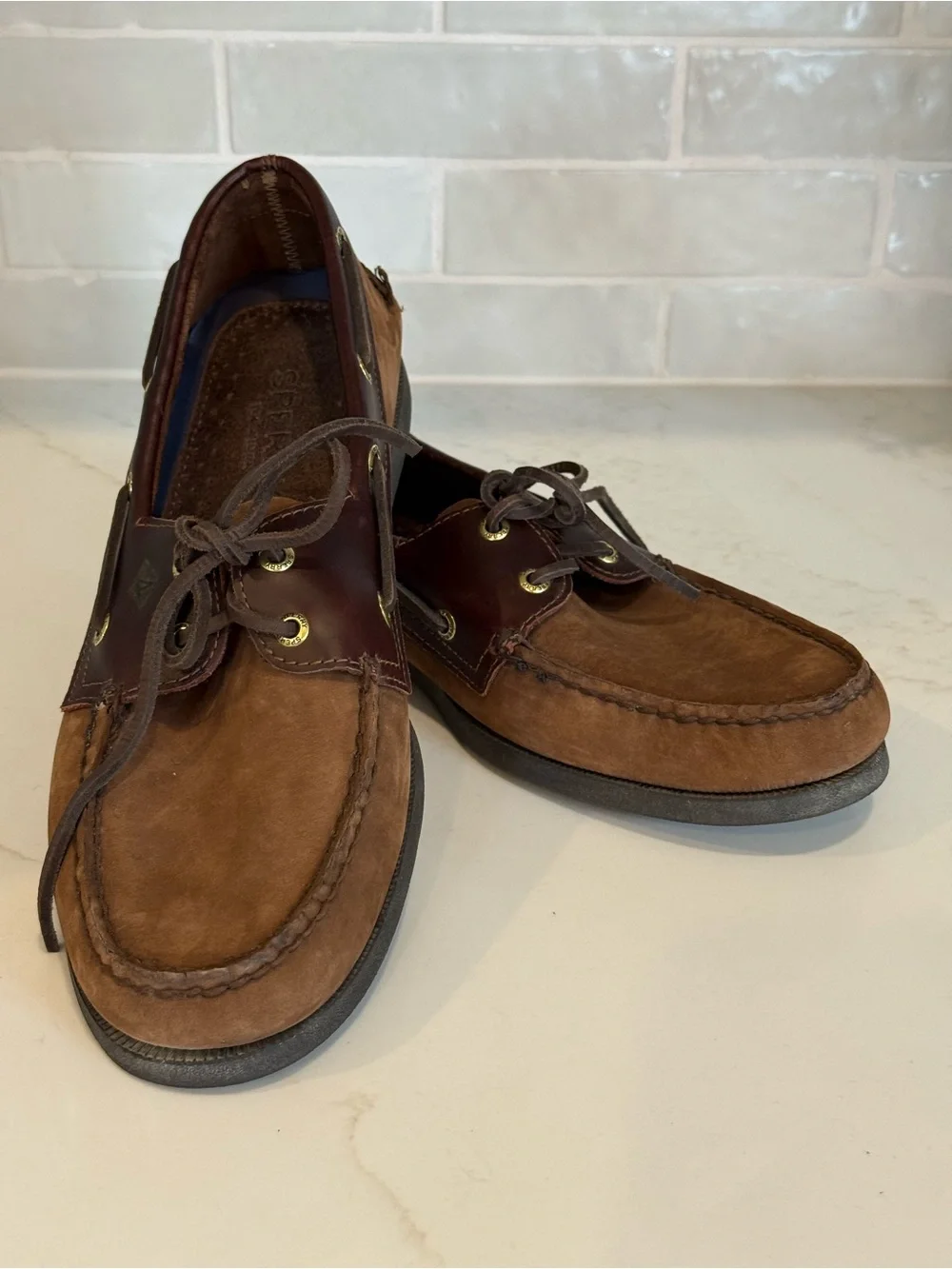 Sperry Top-Sider Men’s 11.5 Brown Leather Nubuck 2-Eye Boat Shoes Moc Toe